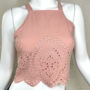 Abercrombie & Fitch Pink Eyelet Cropped Halter Top
